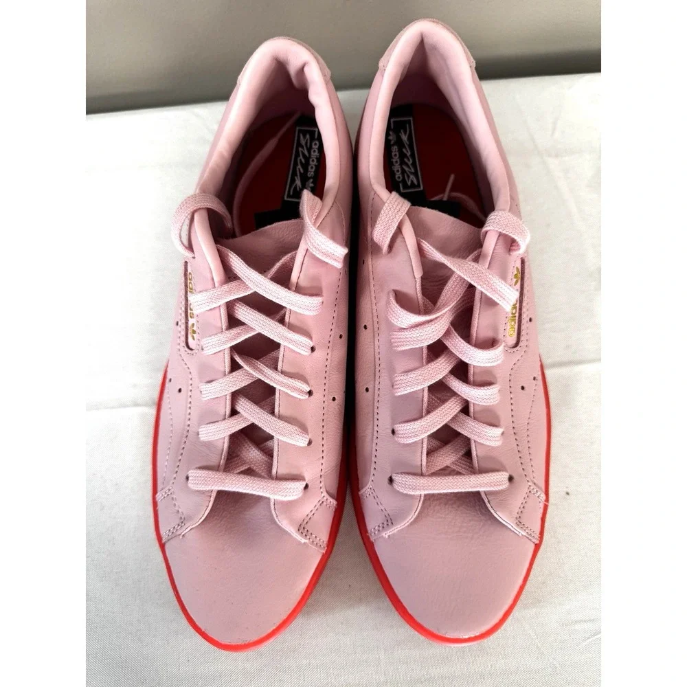 Adidas Originals Sleek Pink Neon Red Leather Sneakers 9.5 Statement Streetwear
